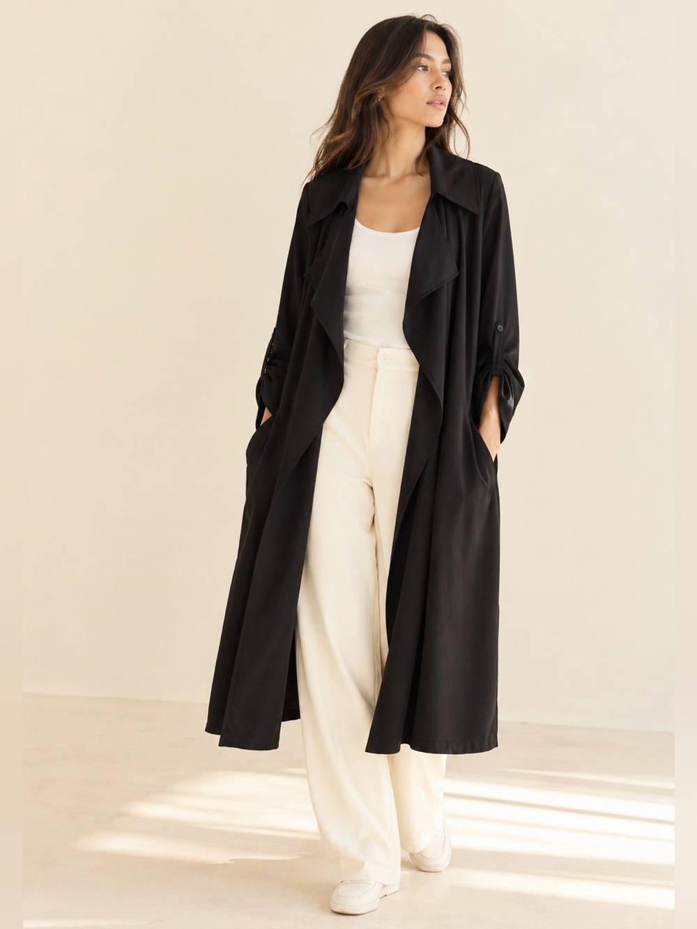 Revolve Maison 500 Oversized Draped Trench Coat Minimalist Flowy Pockets Sz S